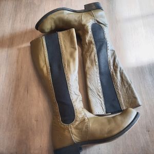 JOHN FLUEVOG GREEN PULL ON LEATHER KNEE BOOTS